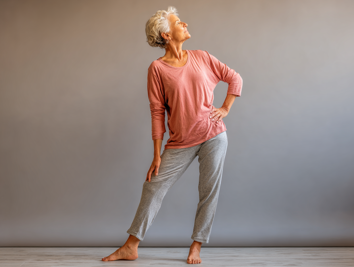 Gruppe von lächelnden älteren Menschen nach einer gemeinsamen Yoga-Stunde in entspannter, freundlicher Atmosphäre